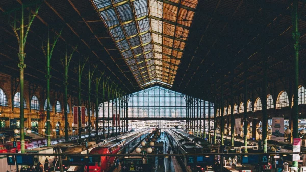 Train station with many trains