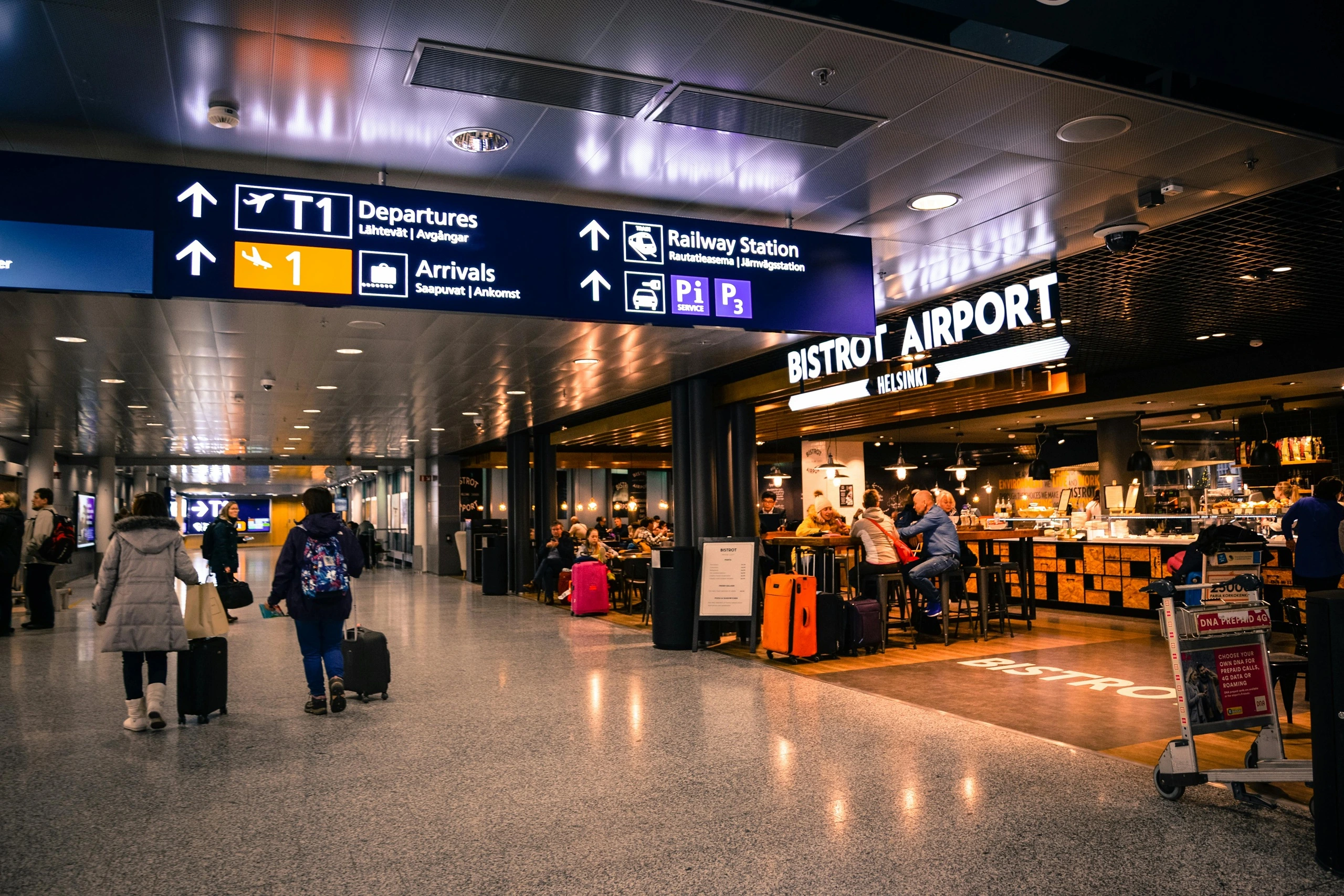 Bistro along the way to boarding gates at Helsinki Vantaa Airport