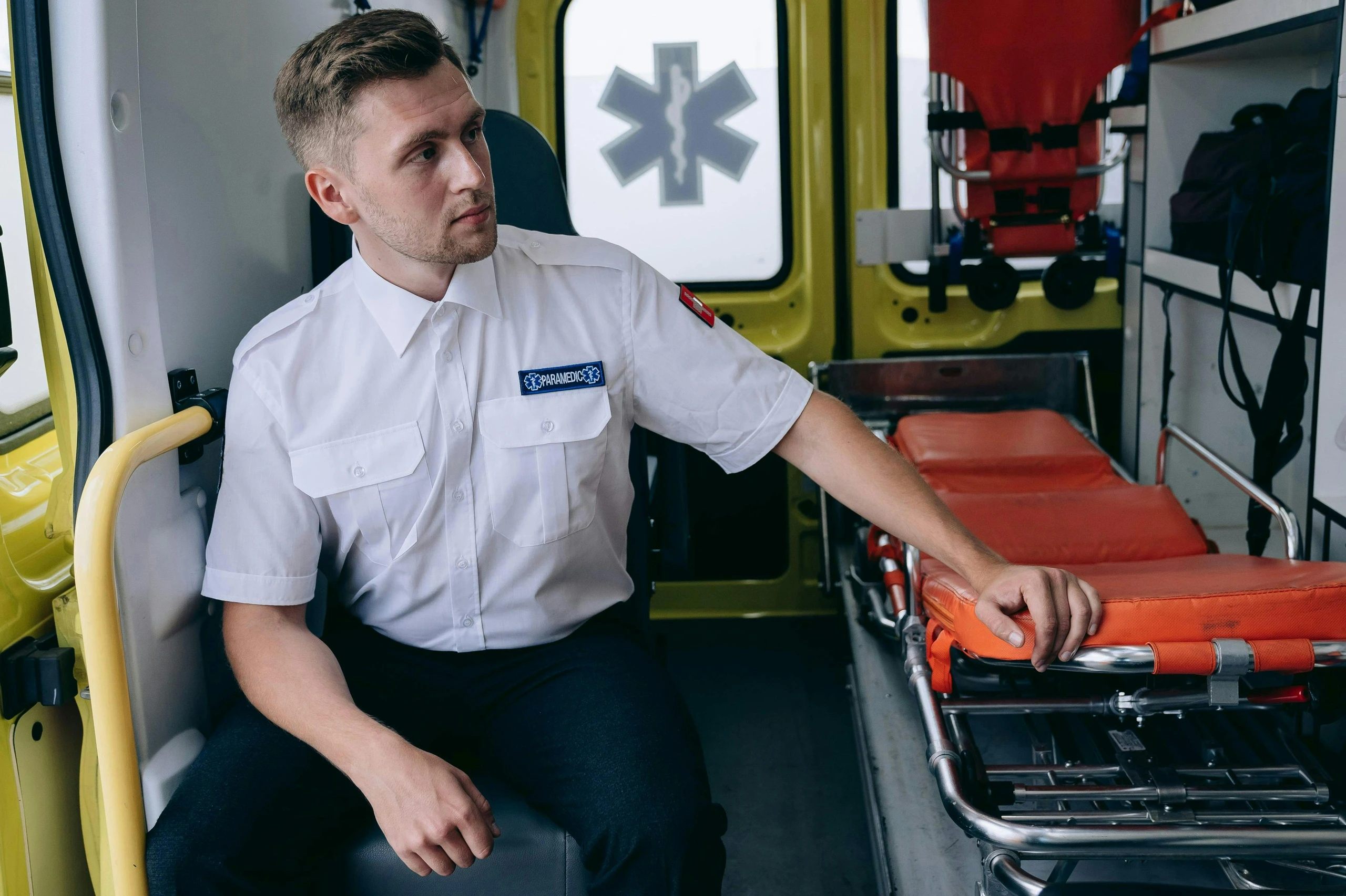 Emergency medic in an ambulance