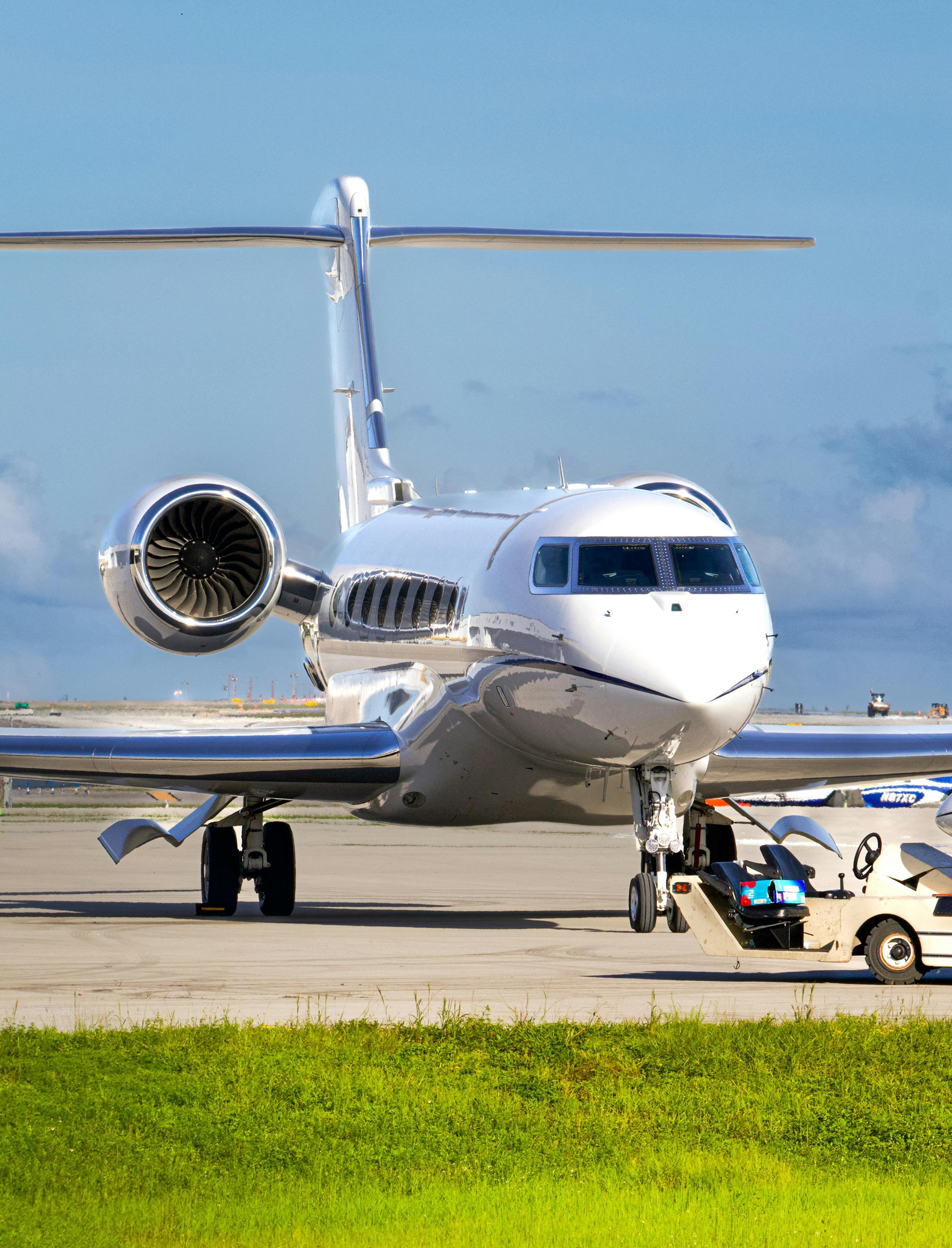 Private jet parked on the tarmac