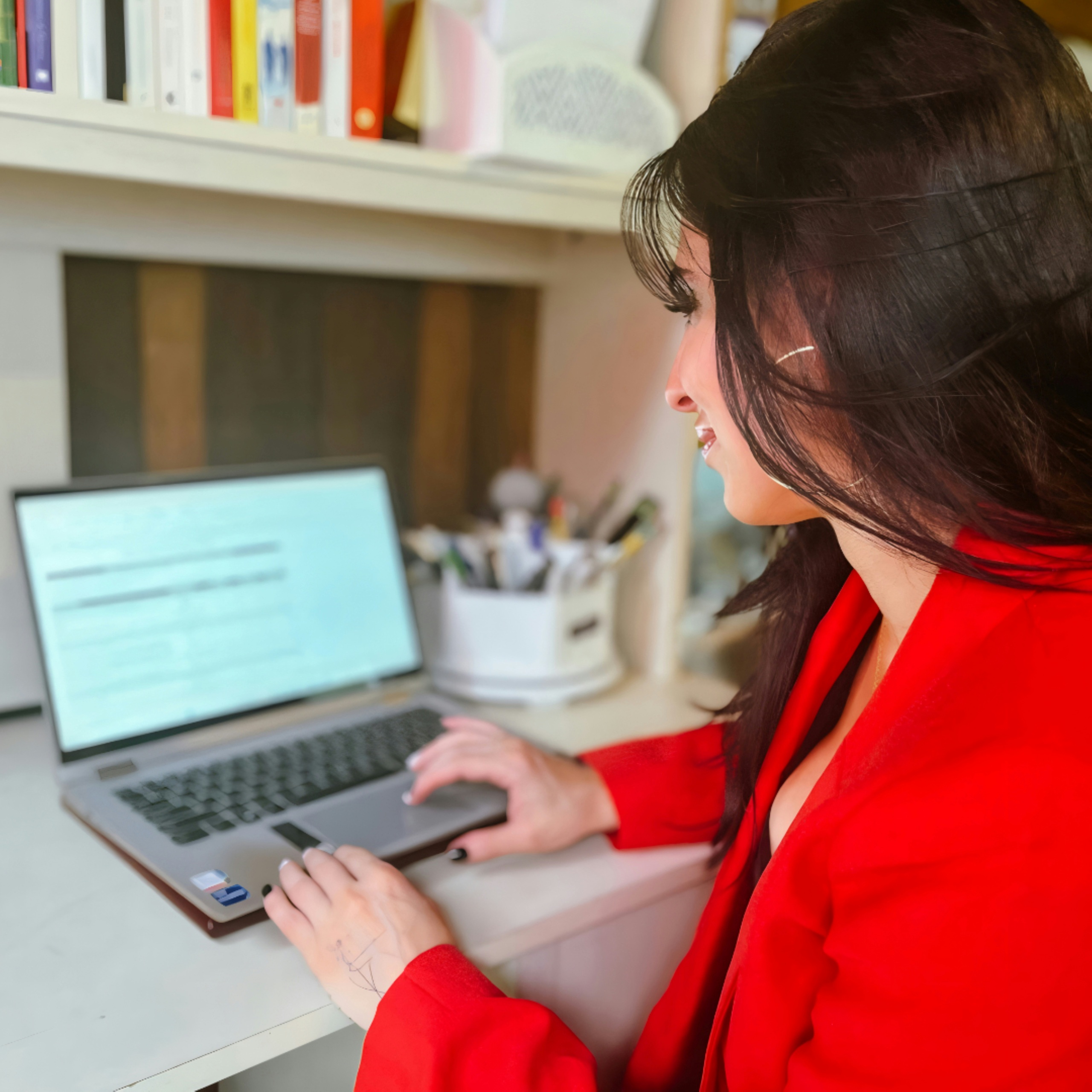 Woman working on laptop